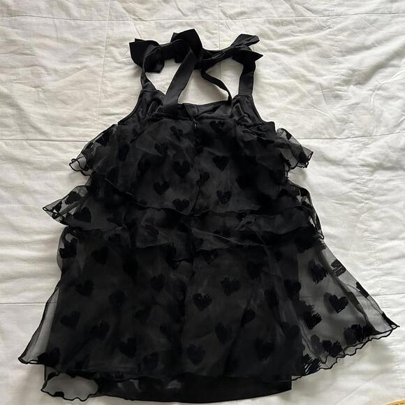 NWT Black flocked heart tulle tiered ruffle dress with bow strap detail - Picture 4 of 8